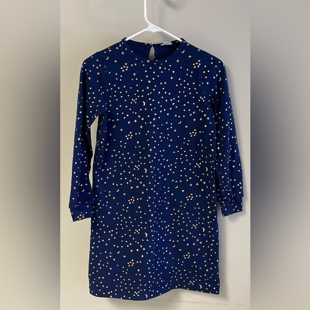 J. Crew Crewcuts Navy Moon & Stars ⭐️ 🌙 Long Sleeve Dress - Girls L (10-11)